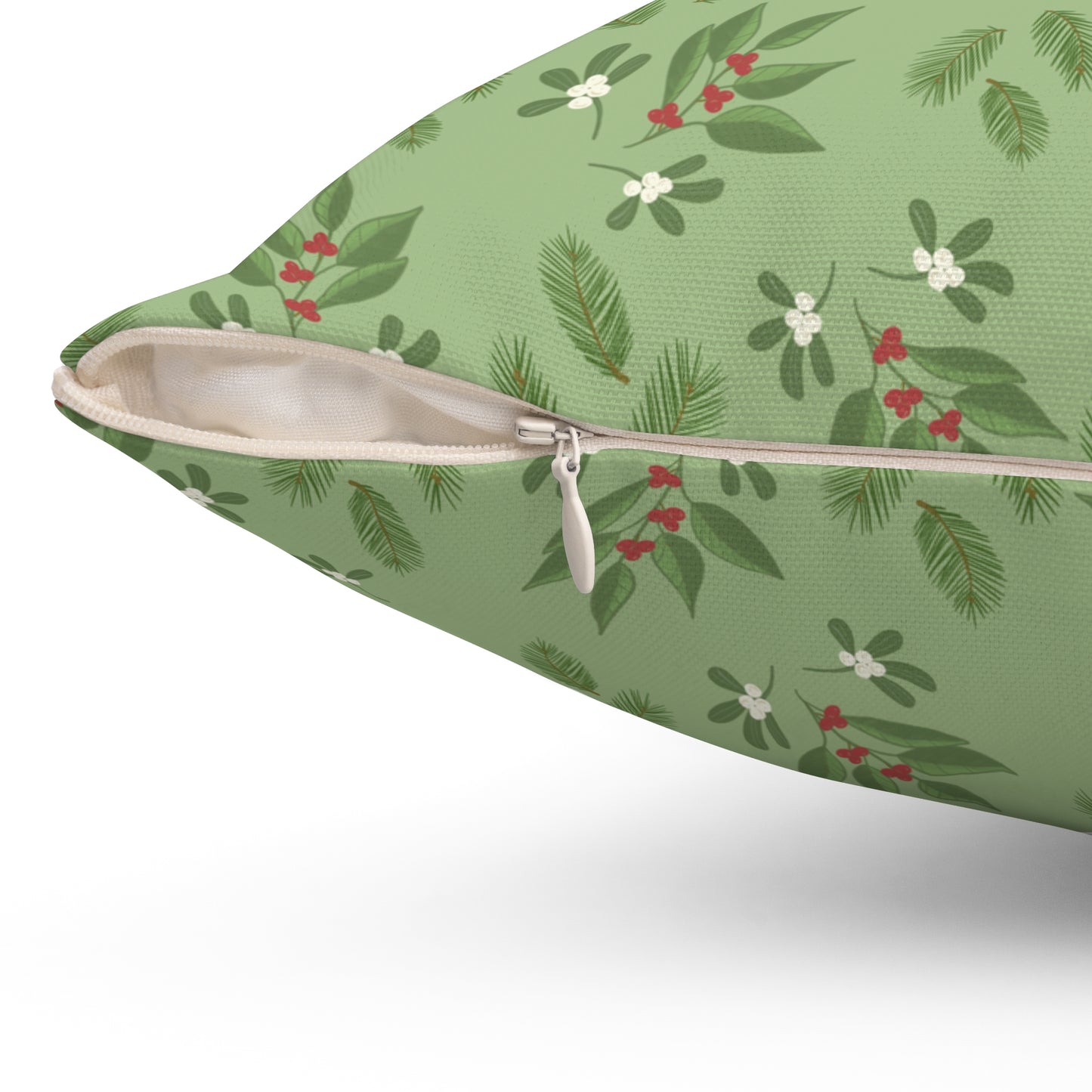 Spun Polyester Square Pillow - Mistletoe, Berries and Sprigs, Sage