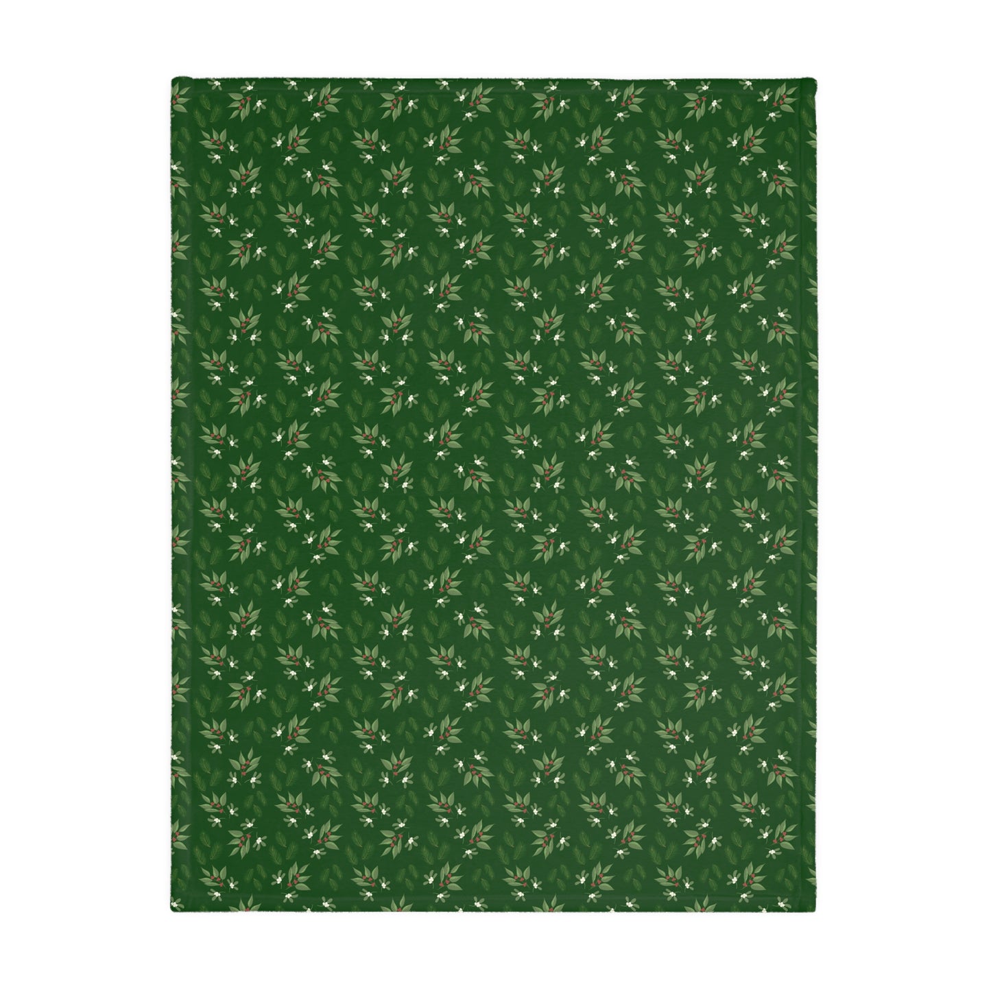 Velveteen Microfiber Blanket (Two-sided print) - Mistletoe, Berries and Sprigs, Emerald