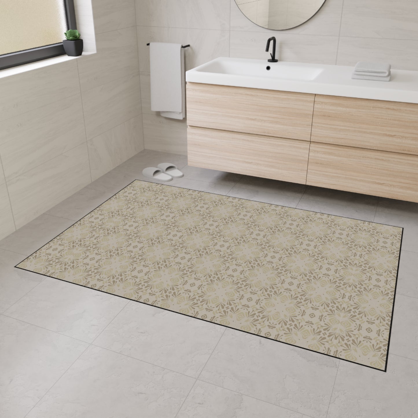 Elegant Heavy Duty Floor Mat Frond Splash Mini© Taupe, for Home, Kitchen, Office, Rustic Decor, Stylish Entrance Rug, Pet-Friendly Mat
