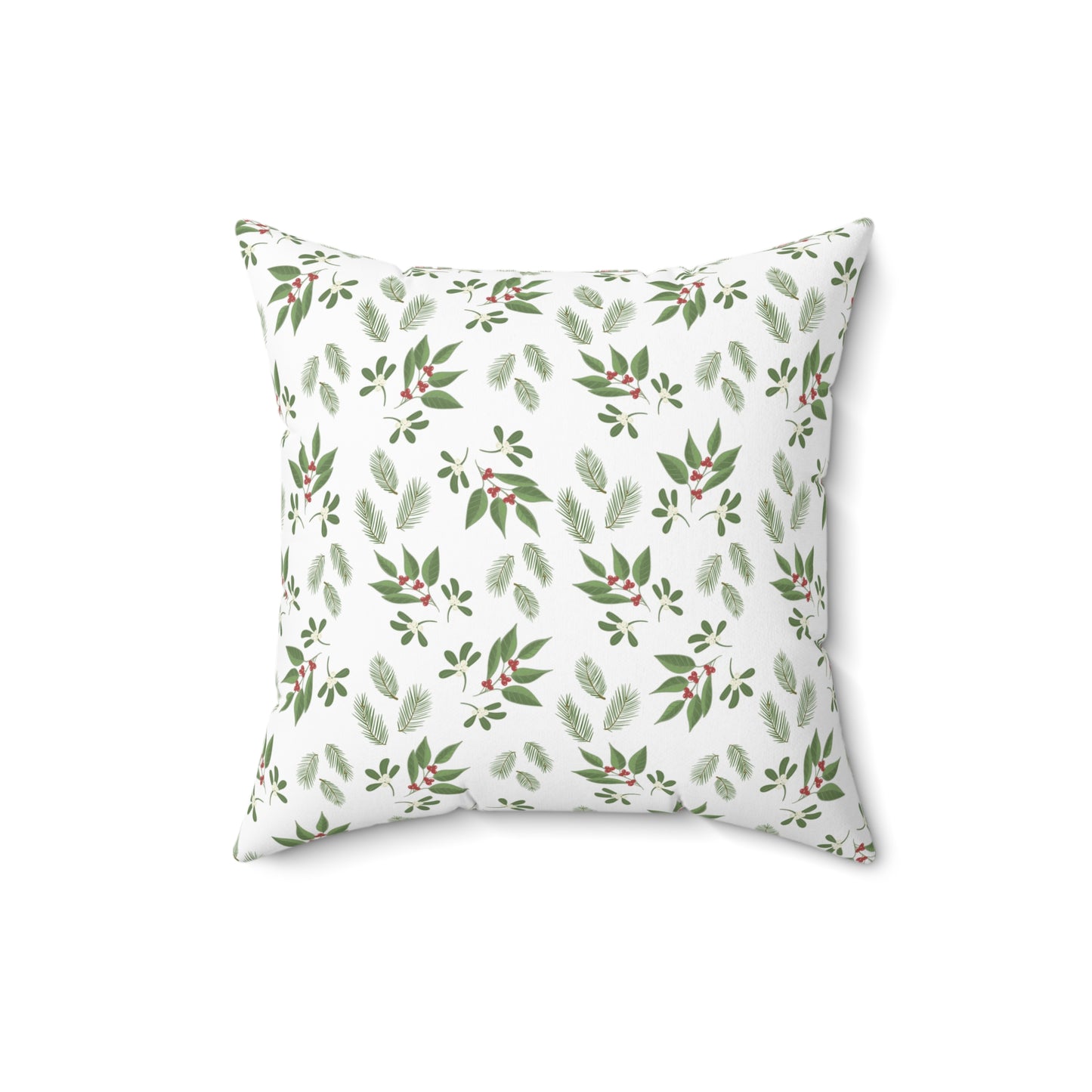 Spun Polyester Square Pillow - MIstletoe, Berries and Sprigs, White