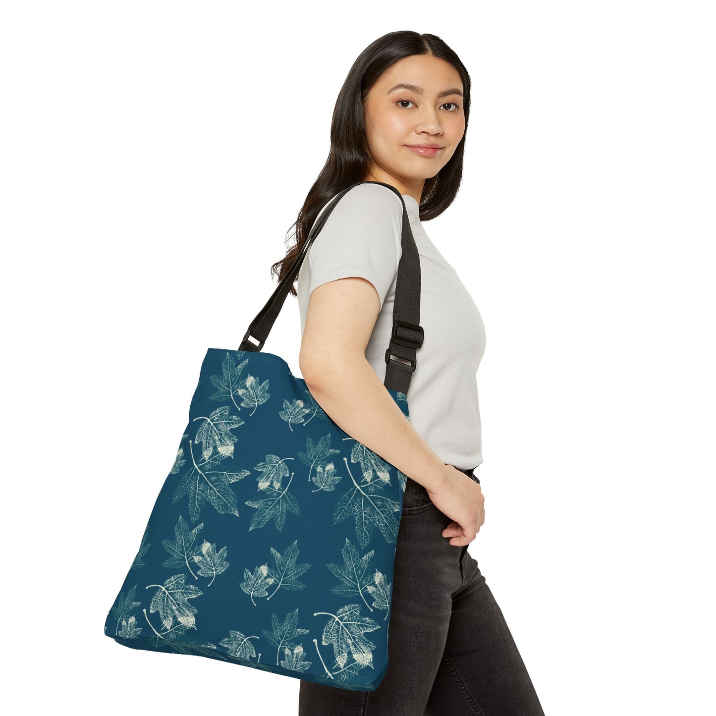 Adjustable Tote Bag (AOP) - Oak Leaf Hydrangea© in Teal