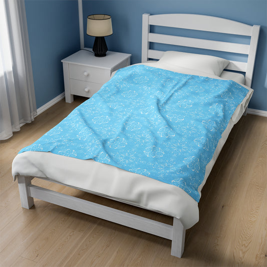 Velveteen Plush Blanket - Batik Scatter, Light Blue