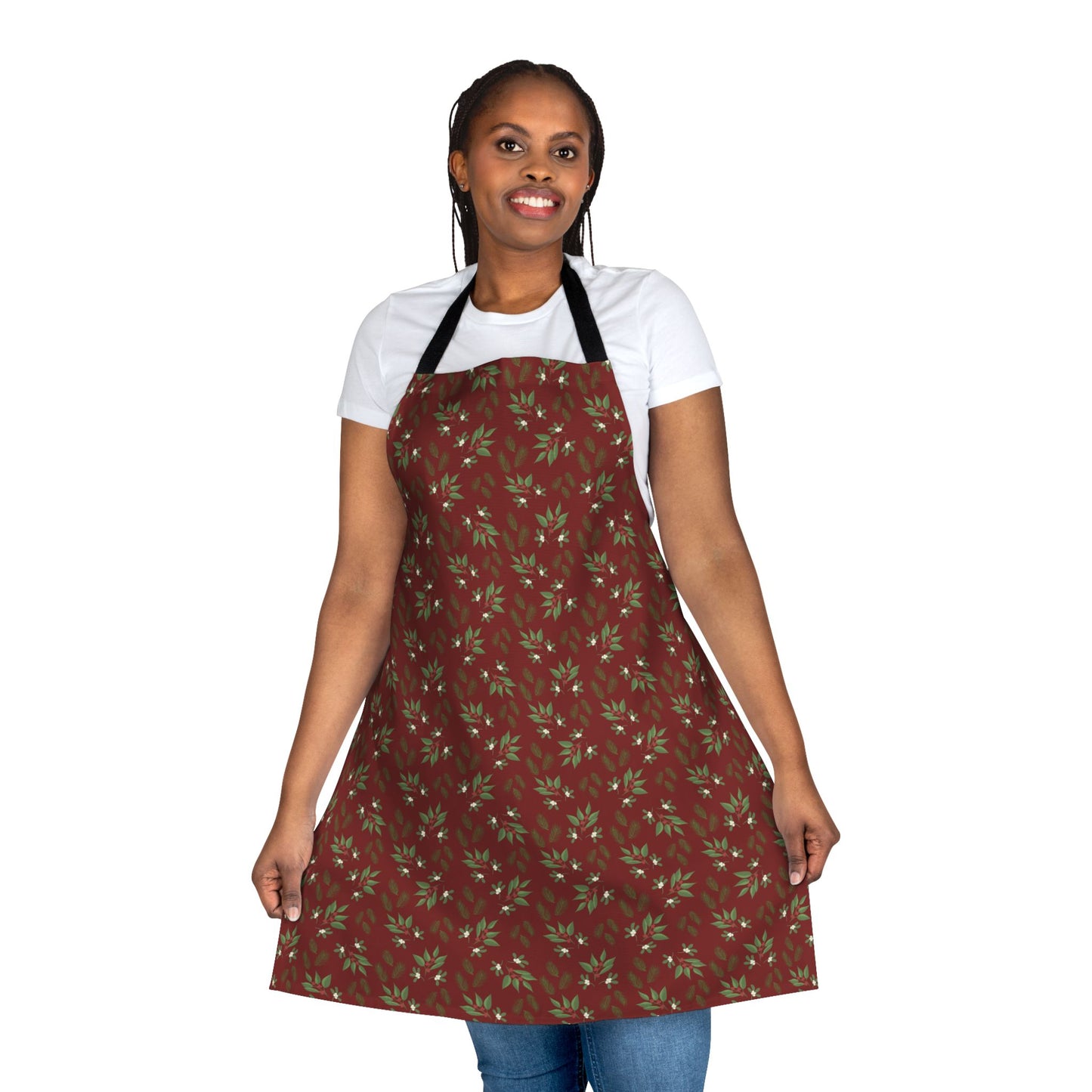 Apron, 5-Color Straps - MIstletoe, Berries and Sprigs, Cranberry