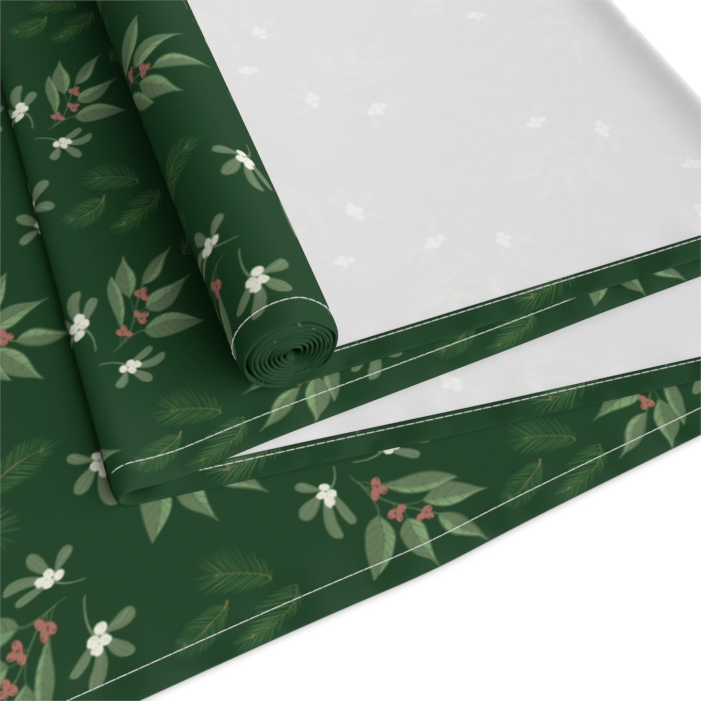 Table Runner - Mistletoe, Berries and Sprigs, Emerald (Cotton, Poly)