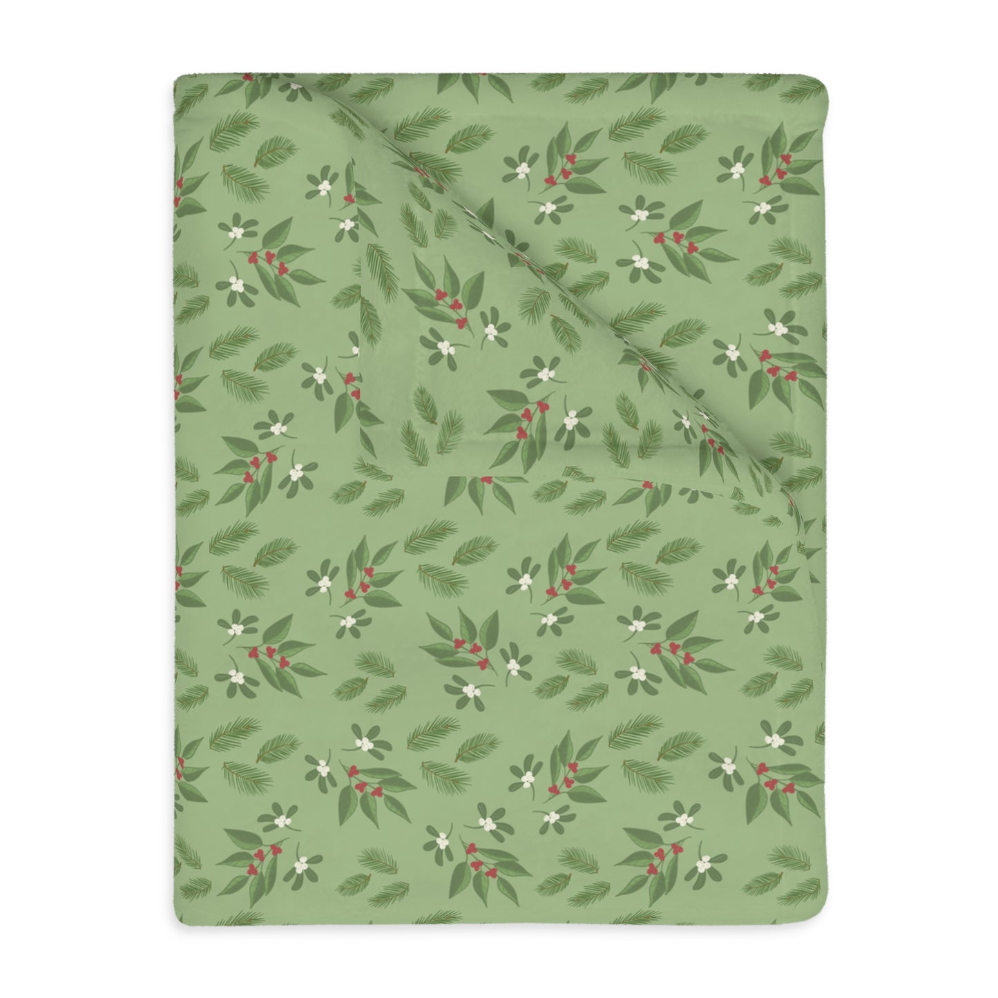 Velveteen Microfiber Blanket (Two-sided print) - Mistletoe, Berries and Sprigs, Sage