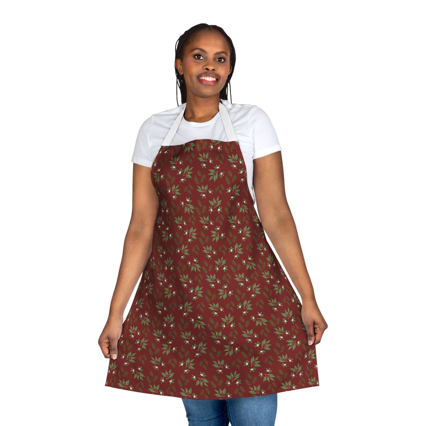 Apron, 5-Color Straps - MIstletoe, Berries and Sprigs, Cranberry