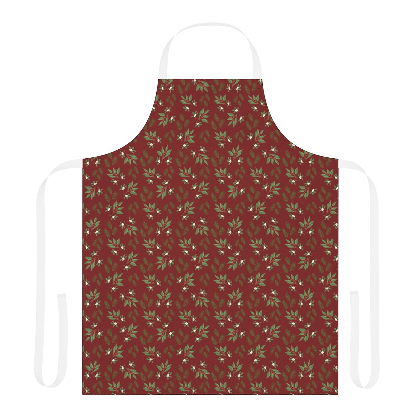 Apron, 5-Color Straps - MIstletoe, Berries and Sprigs, Cranberry