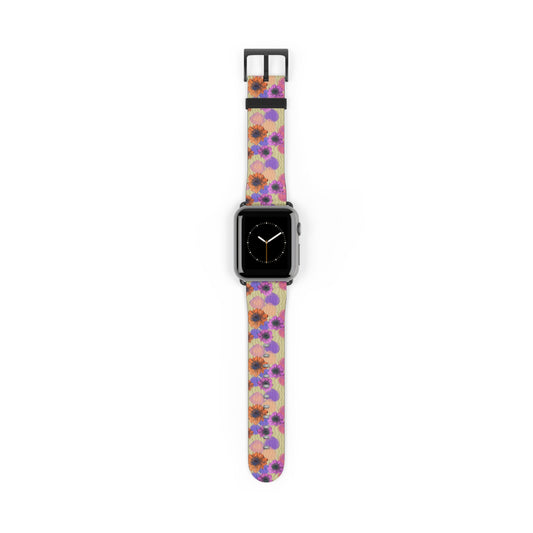 Floral Watercolor Apple Watch Band — Purple & Orange Zinnia Print