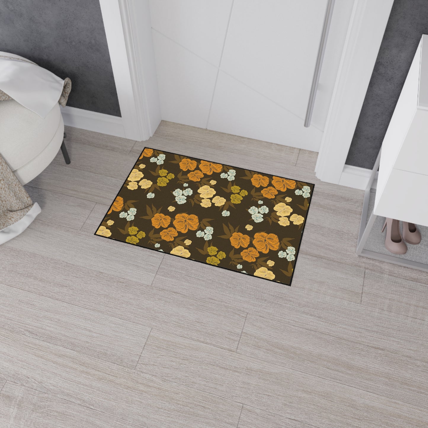 Heavy-Duty Floor Mat | Featuring Textured Floral© in Chocolate Brown. Durable Indoor/Outdoor Rug for Home Decor, Kitchen, Entryway, Flower Pattern, Stylish Welcome Mat