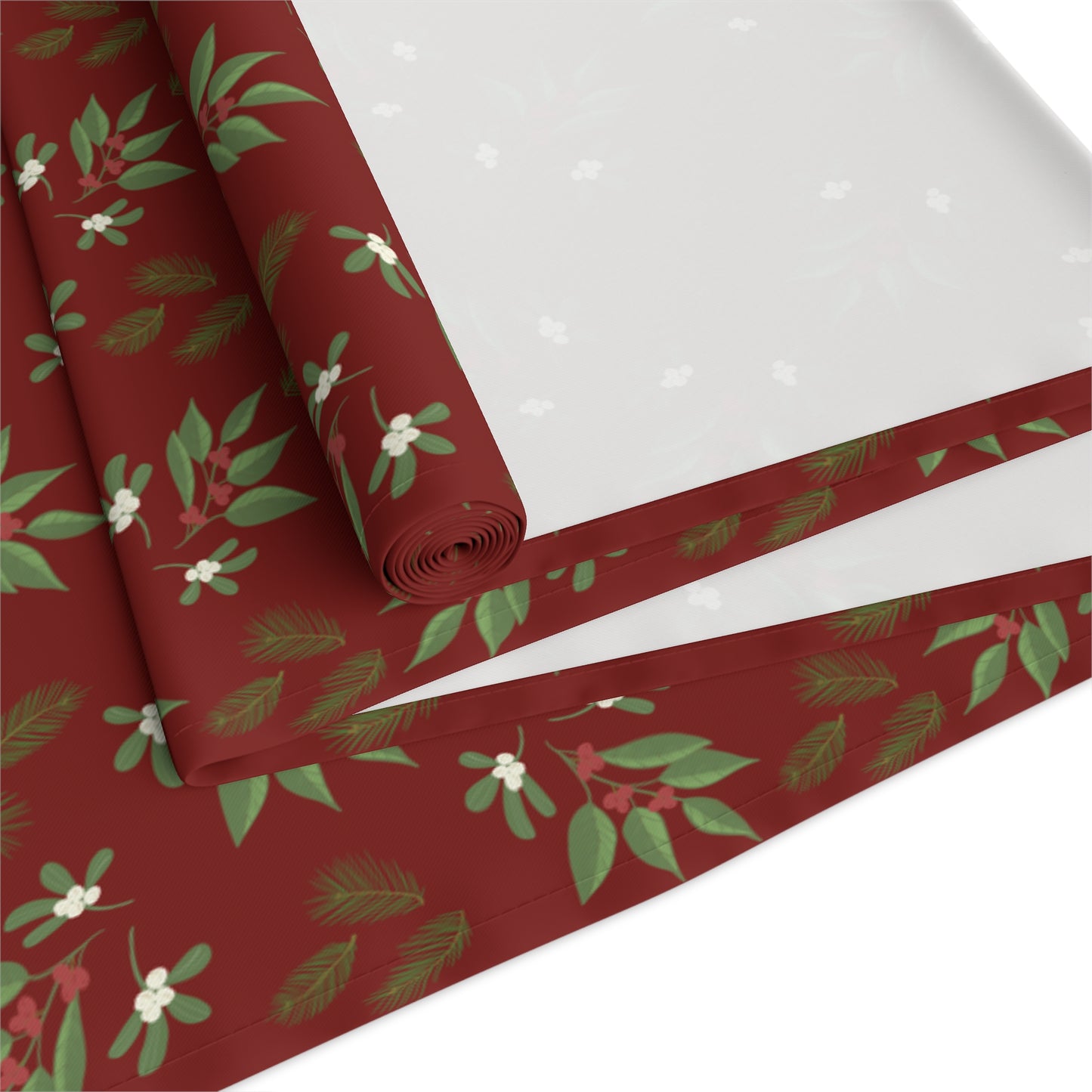 Table Runner - Mistletoe, Berries and Sprigs, Cranberry (Cotton, Poly)