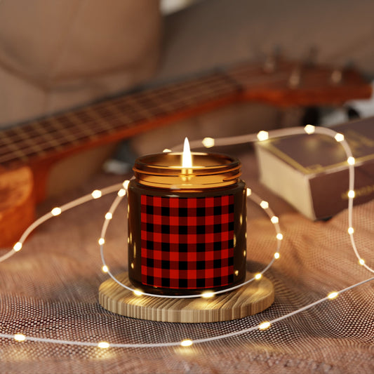 Cozy Buffalo Check Scented Soy Candle, Eco-Friendly Holiday Home Decor, Gift for Her, Relaxation Candle, Holiday Decor, Aromatherapy