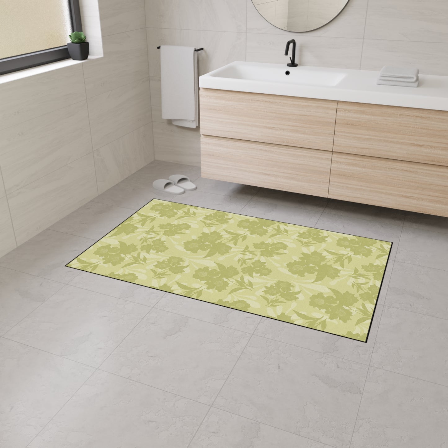 Floral Heavy Duty Floor Mat - Featuring Elaine© in Sage. Durable, Non-Slip Rug for Home Decor