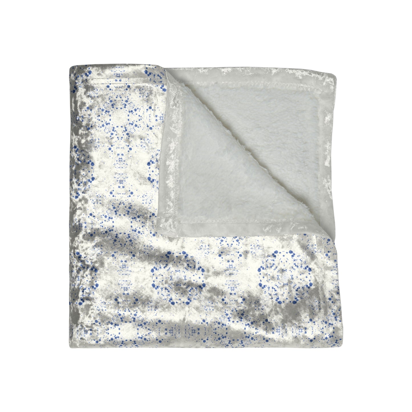 Crushed Velvet Blanket - Batik Scatter, Blue and White