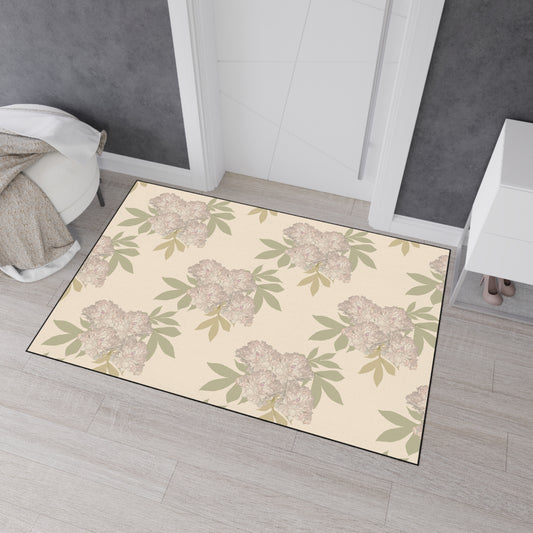 Heavy Duty Floor Mat - Featuring Rachel's Peonies© in Cream Floral Design Durable Rug for Entryway, Kitchen, Bathroom, Home Decor, Indoor & Outdoor Use