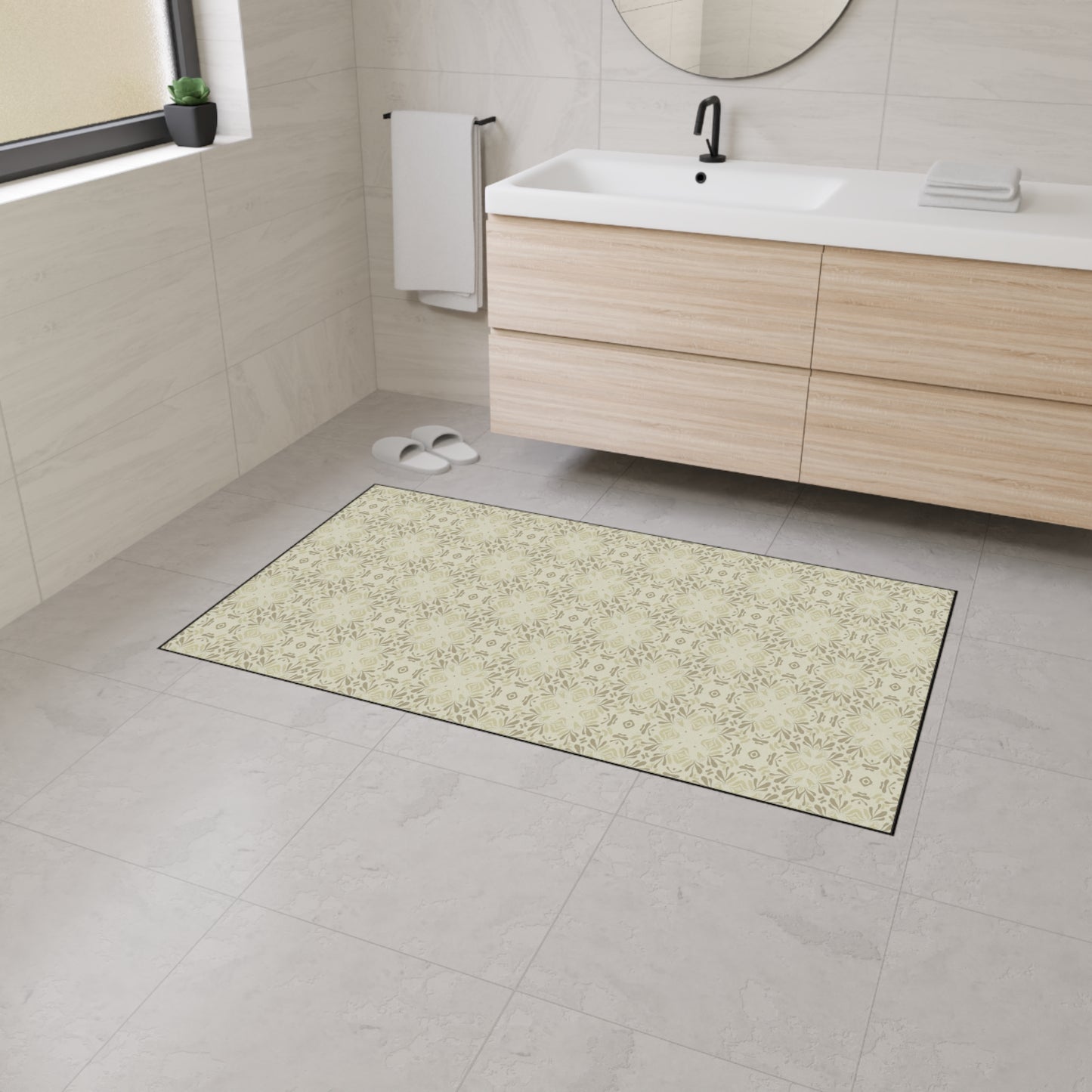 Elegant Heavy Duty Floor Mat Frond Splash Mini© Wheat, for Home Decor, Kitchen Rug, Stylish Entrance Mat, Durable Area Floor Mat, Non-slip