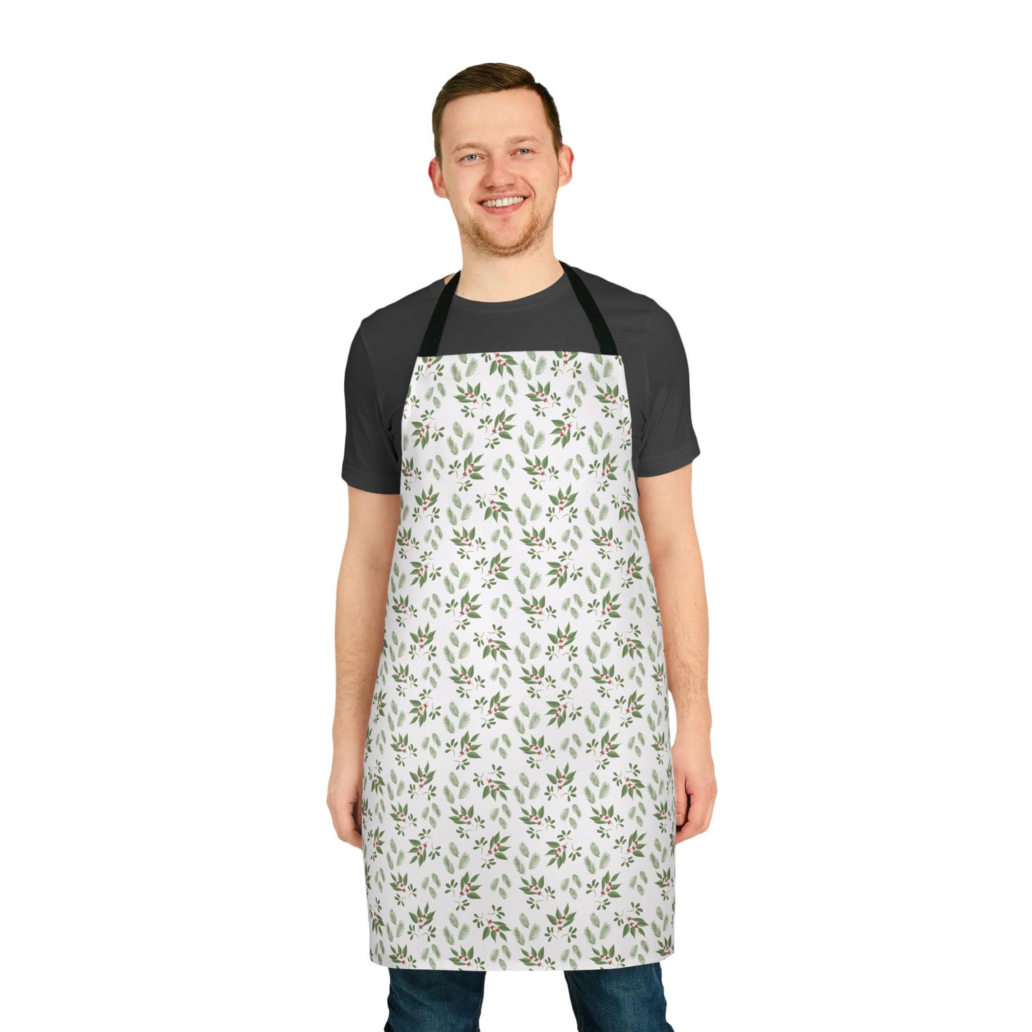 Apron, 5-Color Straps - Mistletoe, Berries and Sprigs, White