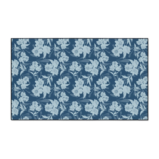 Chic Floral Heavy Duty Floor Mat, Featuring Elaine© in Navy. Home Decor, Indoor/Outdoor Rug, Kitchen Mat, Entryway Mat, Durable Floor Protector
