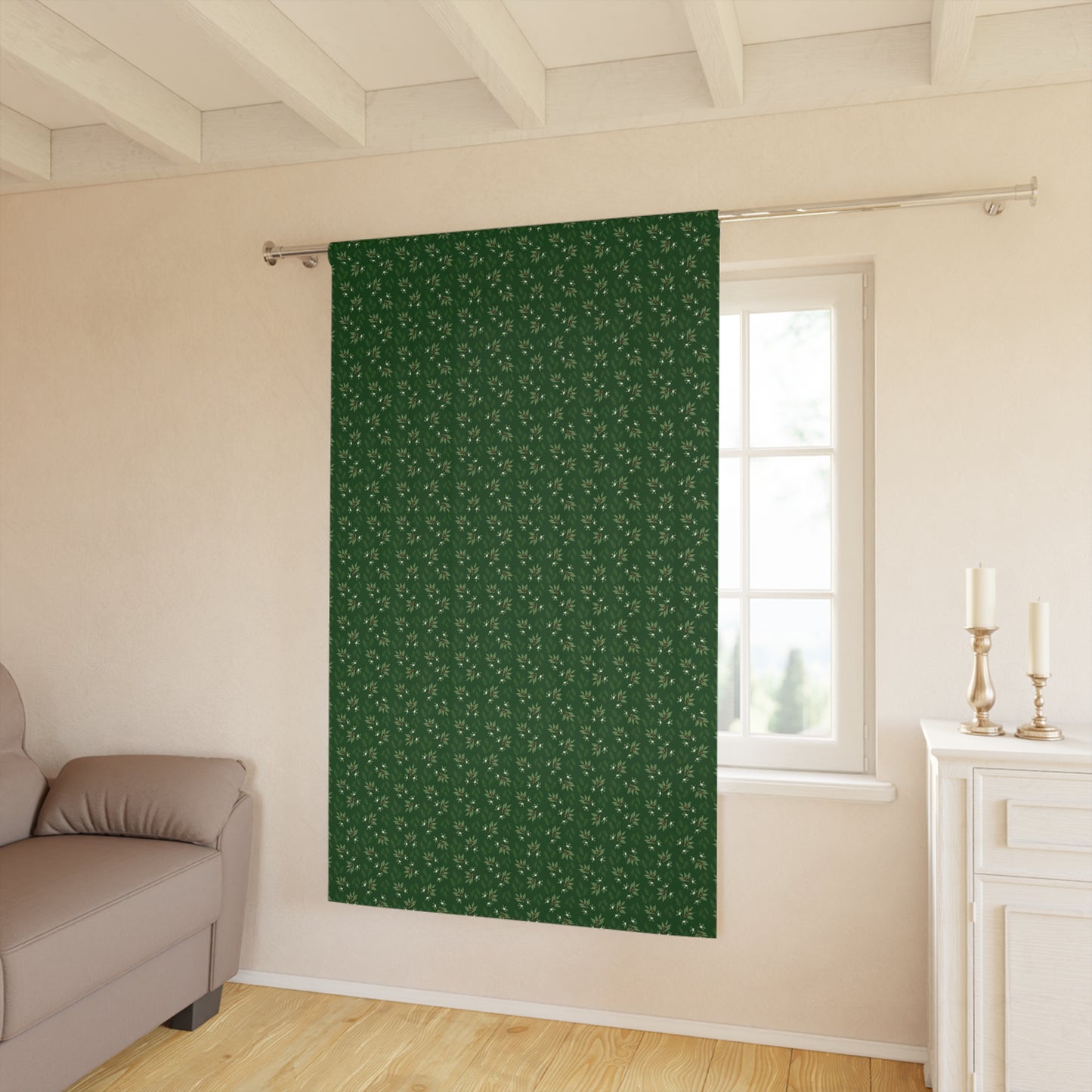 Window Curtains (1 Piece) - Mistletoe, Berries and Sprigs, Emerald