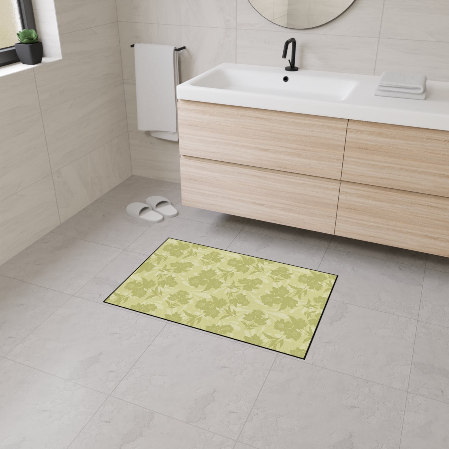 Floral Heavy Duty Floor Mat - Featuring Elaine© in Sage. Durable, Non-Slip Rug for Home Decor