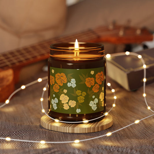 Aromatic Scented Soy Candle - Eco-Friendly Home Decor, Featuring Textured Floral© in Emerald for Autumn. Aromatherapy Gift, Rustic Wedding Favor, Cozy Home Essential, Eco-Friendly Candle