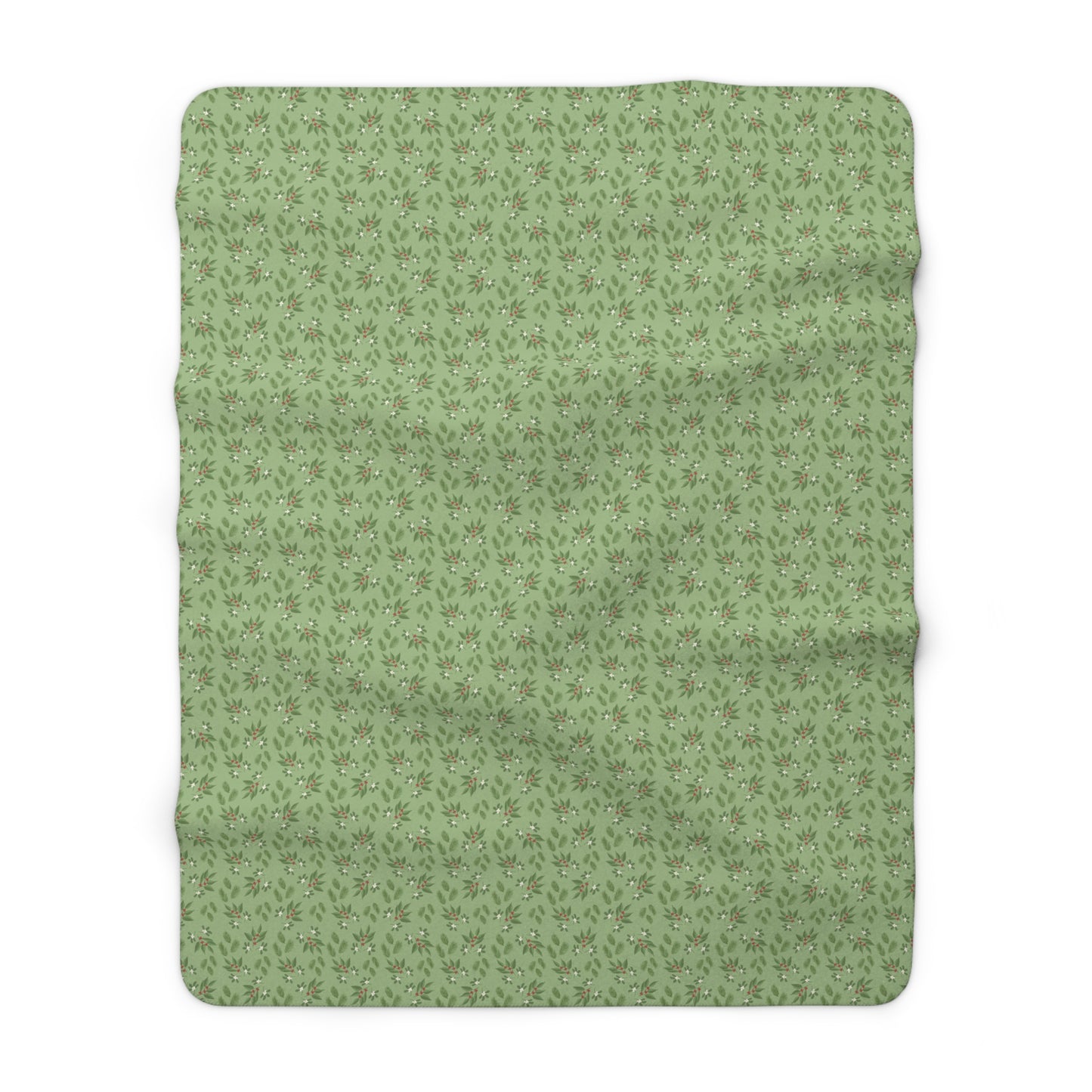 Sherpa Fleece Blanket - Mistletoe, Berries and Sprigs, Sage