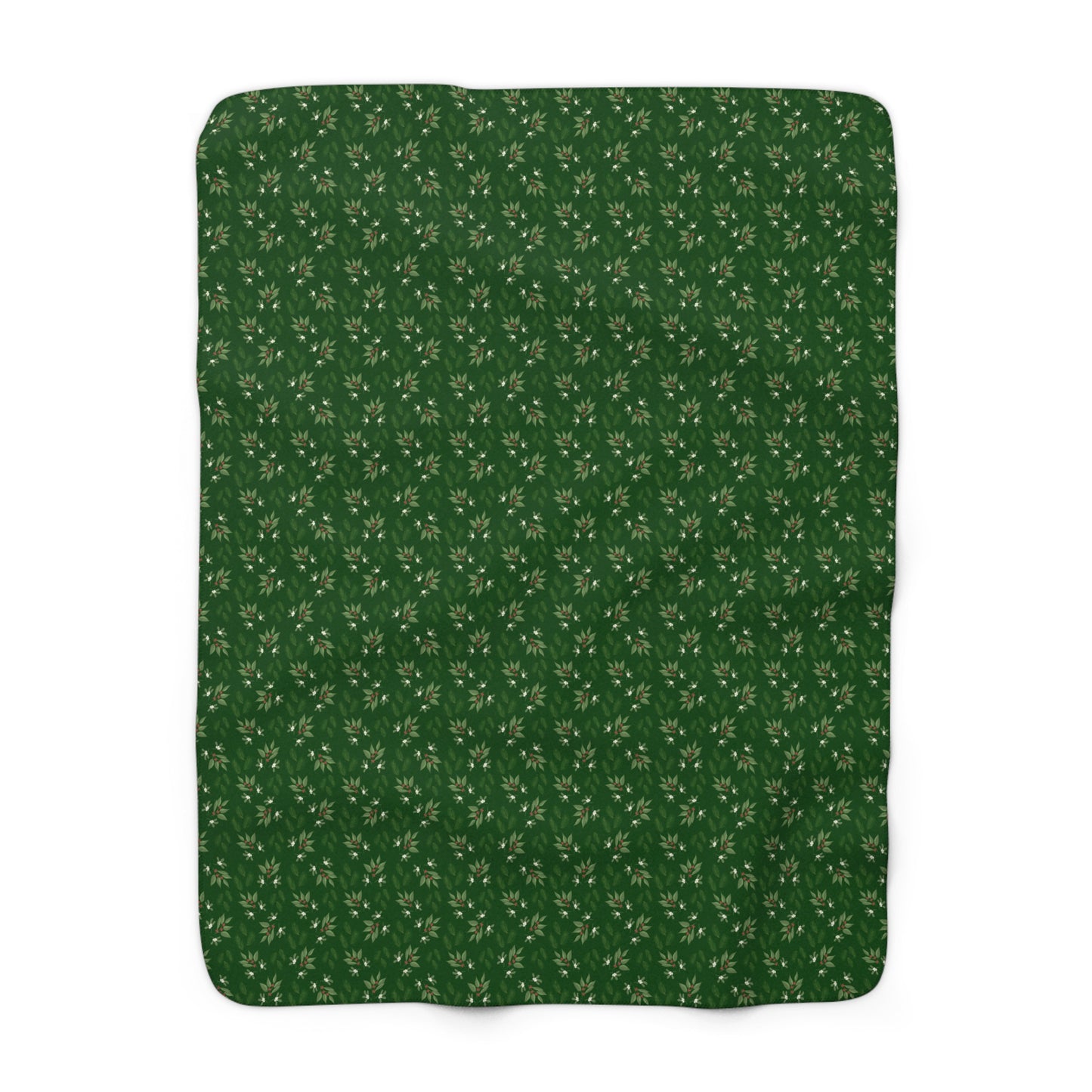 Sherpa Fleece Blanket - Mistletoe, Berries and Sprigs, Emerald