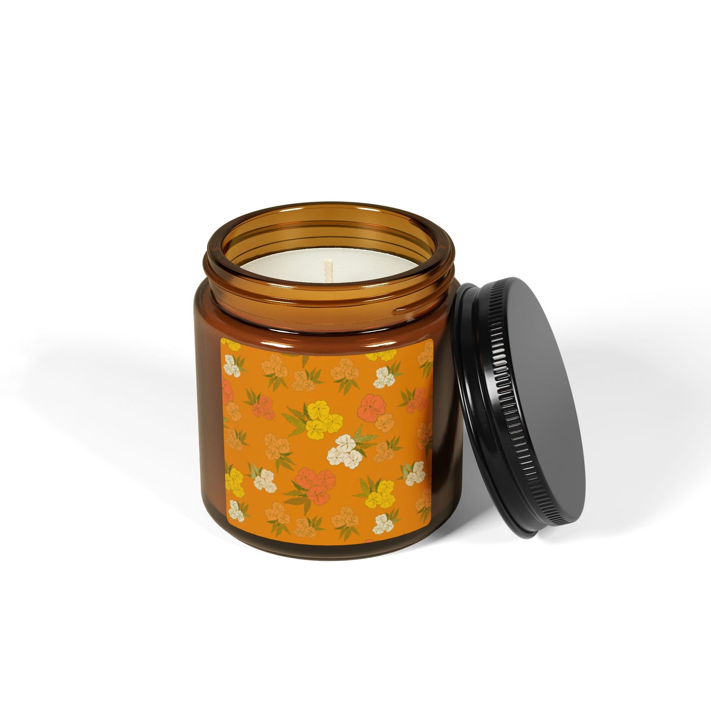 Scented Soy Candles, Eco-Friendly Aromatherapy, Orange Autumn Floral Design Candle, Home Decor, Gift for Her, Relaxation Candle