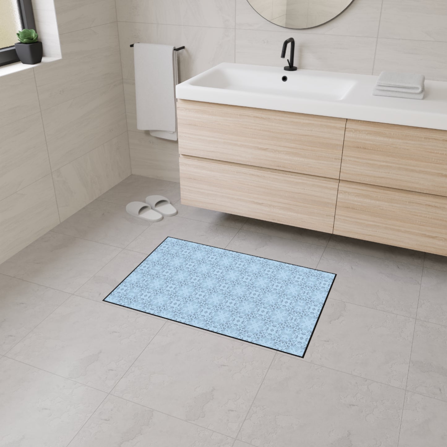 Stylish Heavy Duty Floor Mat Frond Splash Mini© Blue, for Durable Home Decor, Entryway Rug, Non-Slip Kitchen Mat, Modern Design