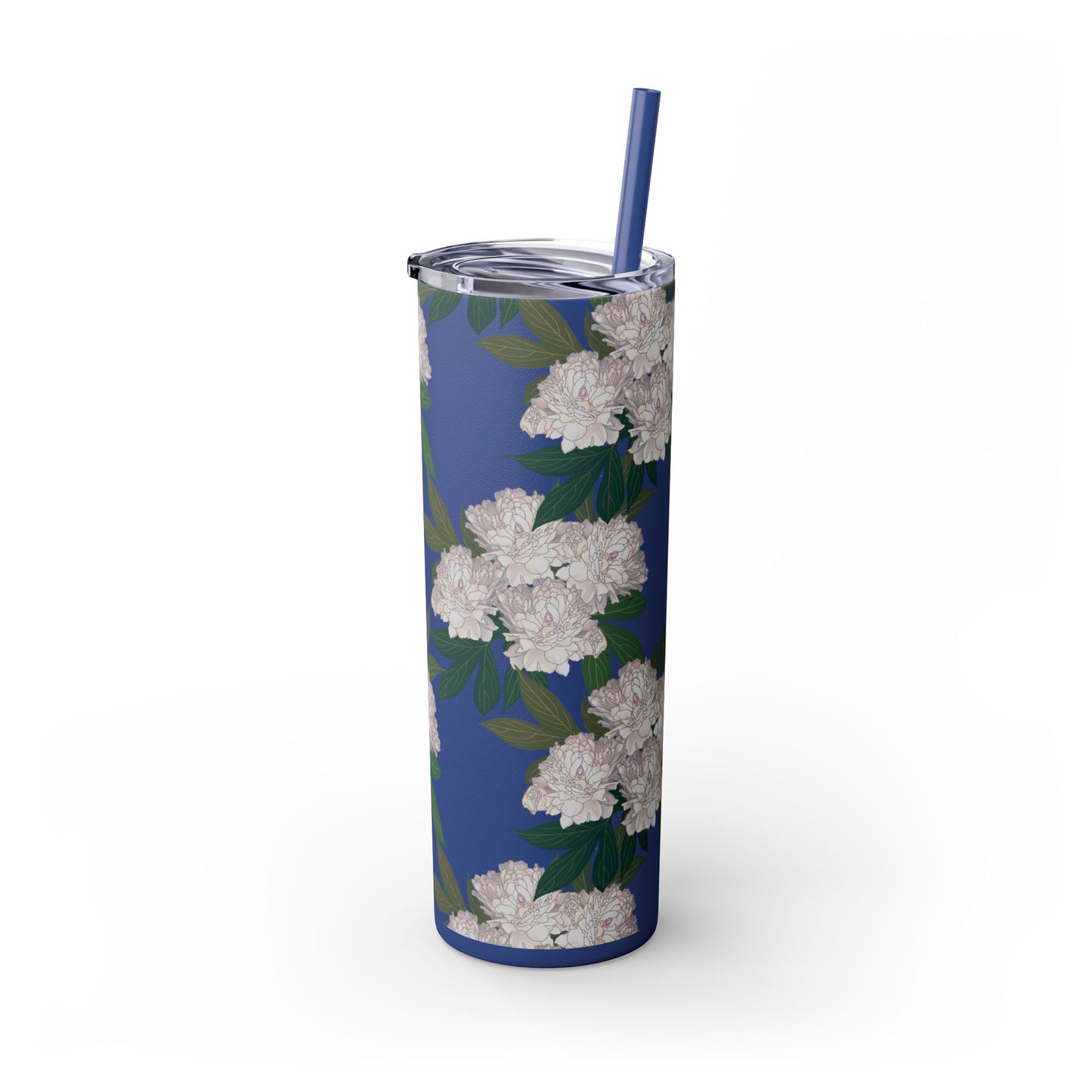 Floral Skinny Tumbler with Straw, 20oz featuring Rachel's Peonies© in a variety of colors and finishes. Easy to Hold Skinny Tumbler, Elegant Drinkware for Home, Office, Wedding, Gifts, and Daily Use
