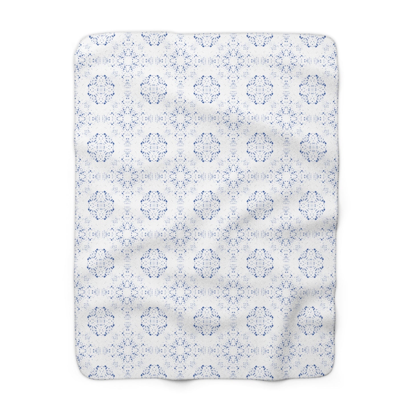 Sherpa Fleece Blanket - Batik Scatter, Blue and White