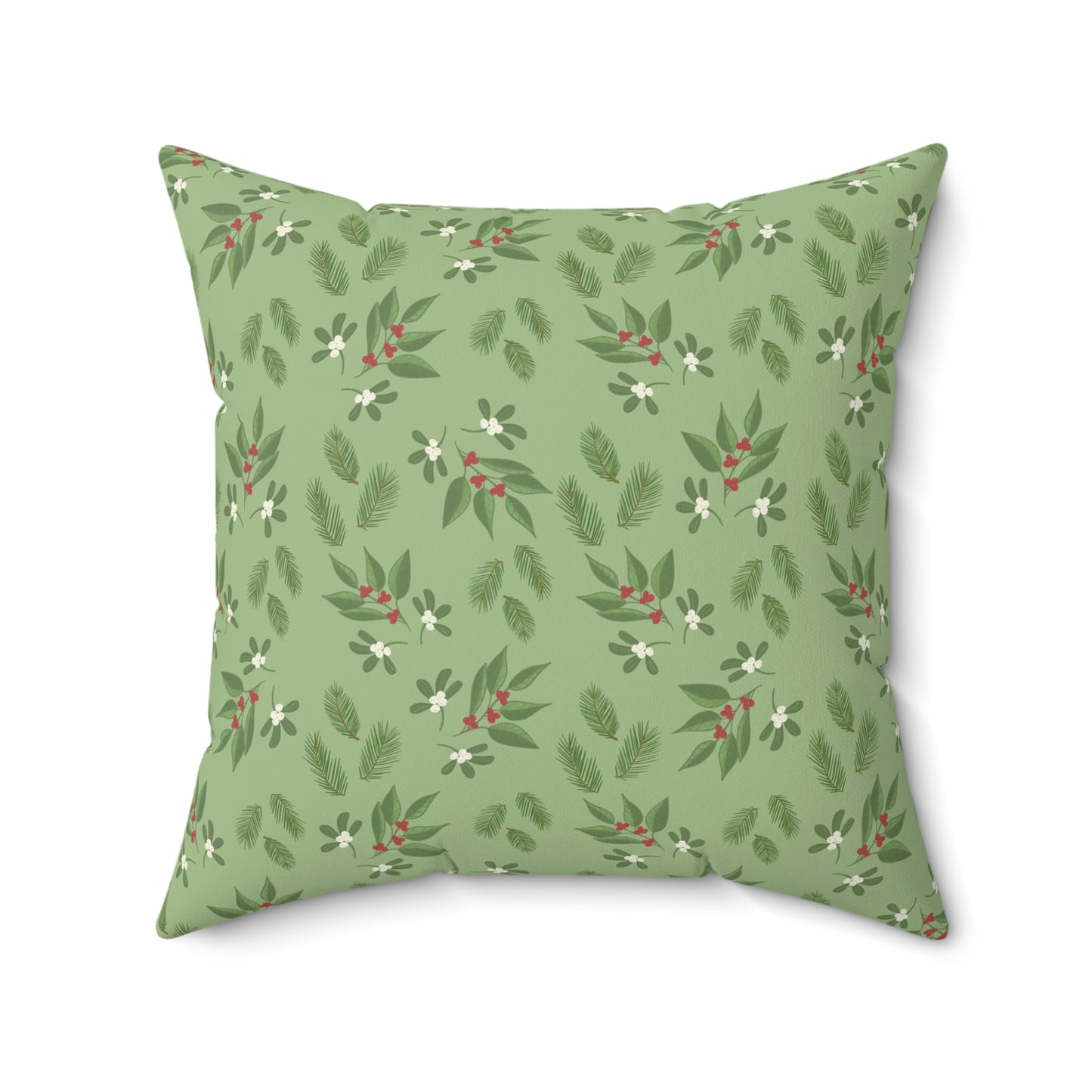 Spun Polyester Square Pillow - Mistletoe, Berries and Sprigs, Sage