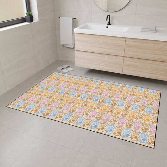 Stylish Heavy Duty Floor Mat - Boho Floral Block Print© Orange, Durable Entryway Rug, Non-Slip Doormat, Kitchen Floor Protector,
