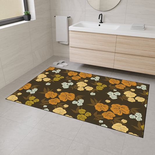 Heavy-Duty Floor Mat | Featuring Textured Floral© in Chocolate Brown. Durable Indoor/Outdoor Rug for Home Decor, Kitchen, Entryway, Flower Pattern, Stylish Welcome Mat