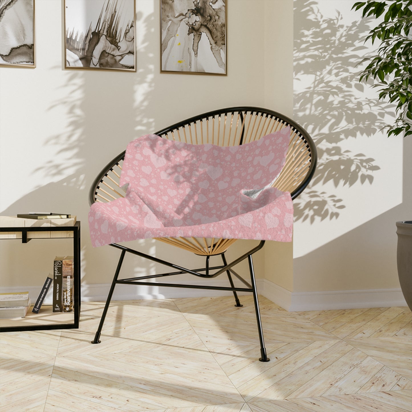 Soft Heart© Scatter Print in Pink | Velveteen Microfiber Blanket