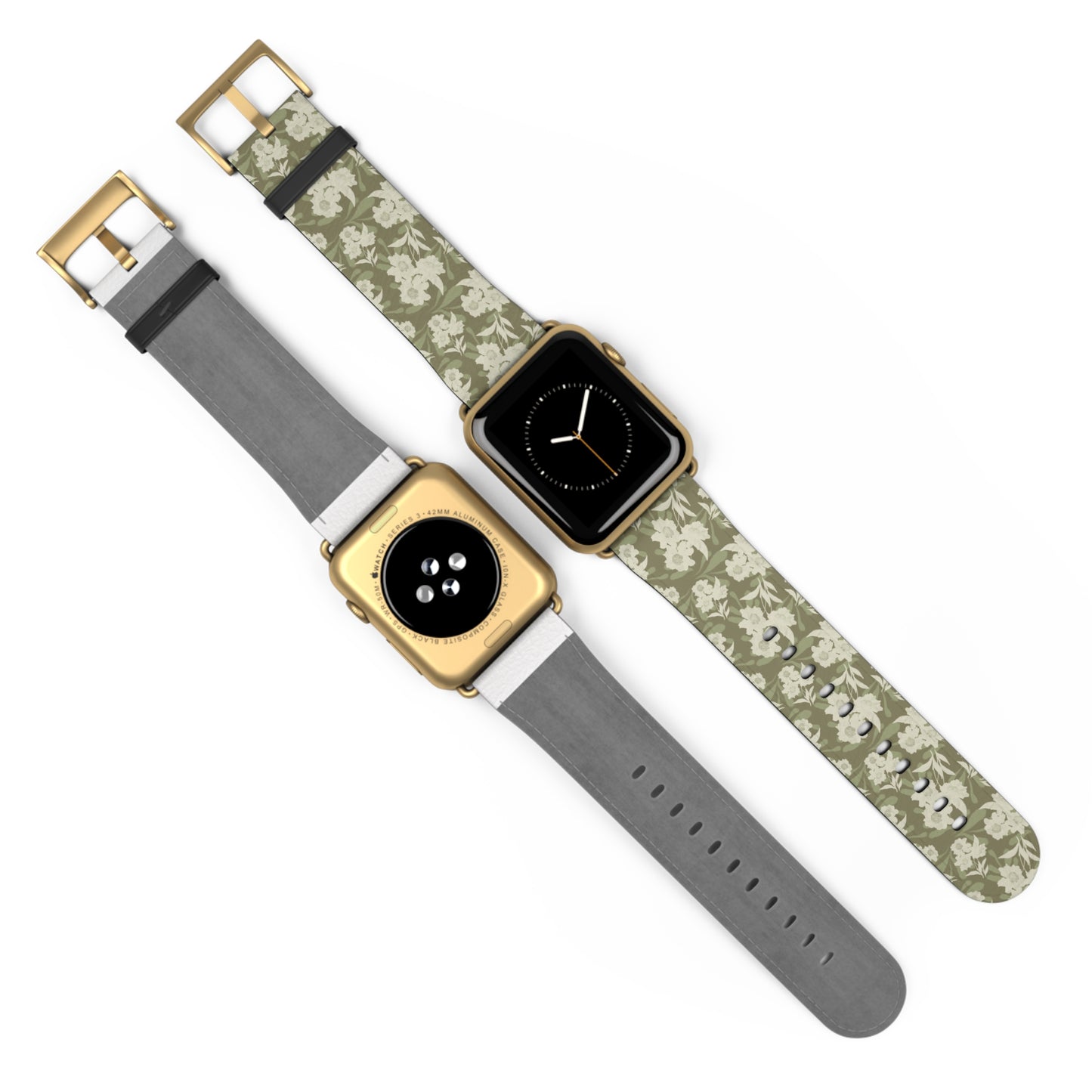 Olive Floral Pattern Watch Band — Vintage Botanical Apple Watch Strap