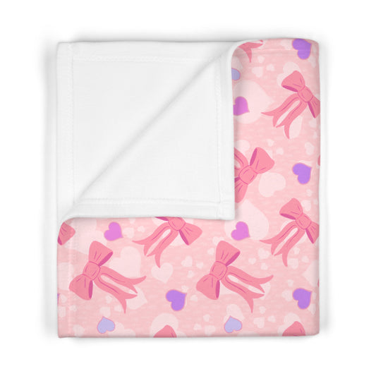 Sweethearts and Bows — Soft Fleece Heart & Bow Nursery Blanket