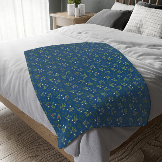 Velveteen Microfiber Blanket (Two-sided print) - Mistletoe, Berries and Sprigs, Dark Blue