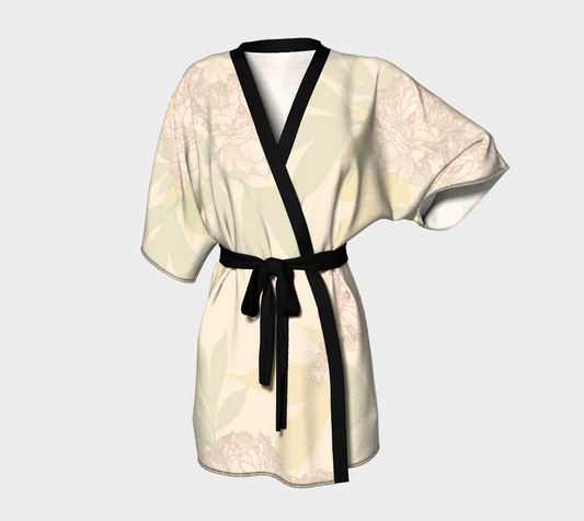 Silk Kimono Featuring Rachel's Peonies© Soft Blush