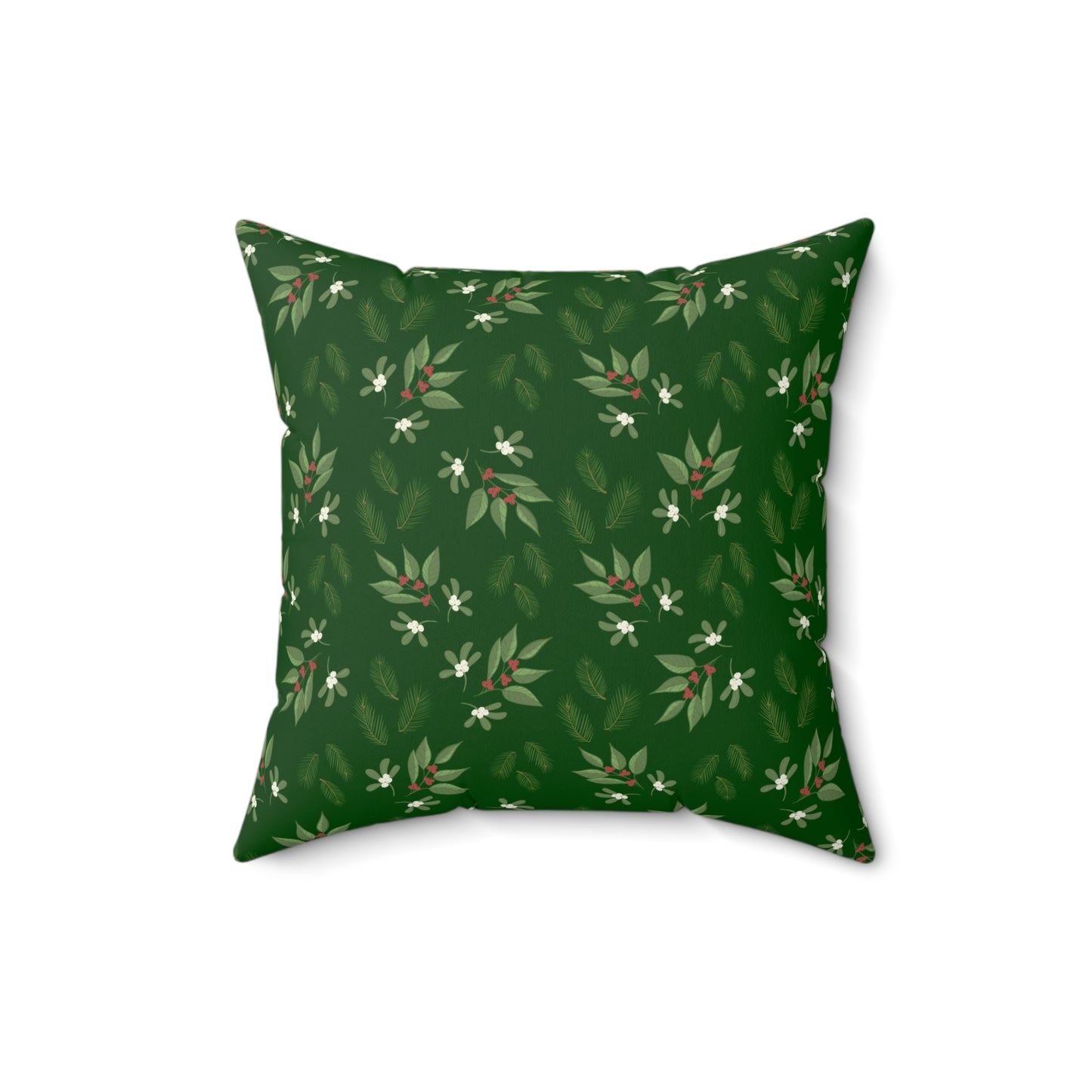 Spun Polyester Square Pillow - Mistletoe, Berries and Sprigs, Emerald