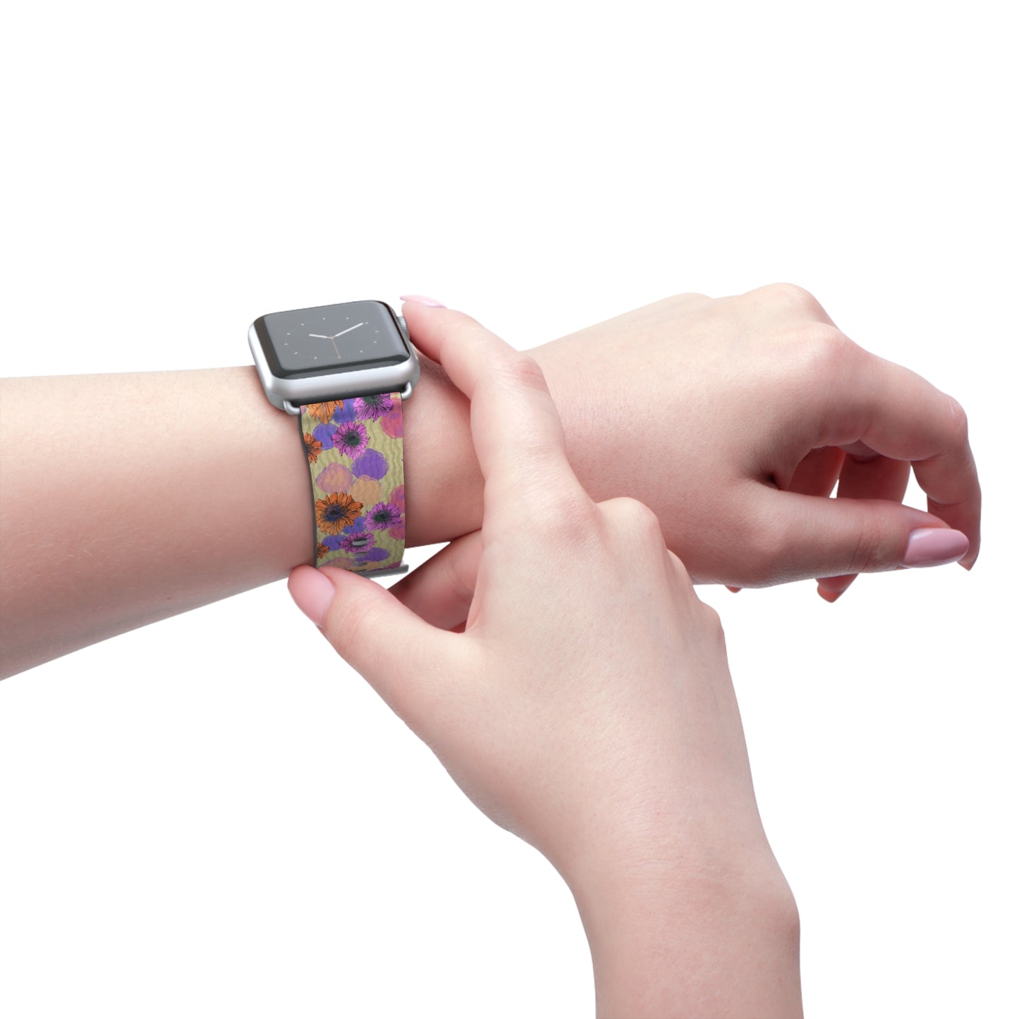 Floral Watercolor Apple Watch Band — Purple & Orange Zinnia Print