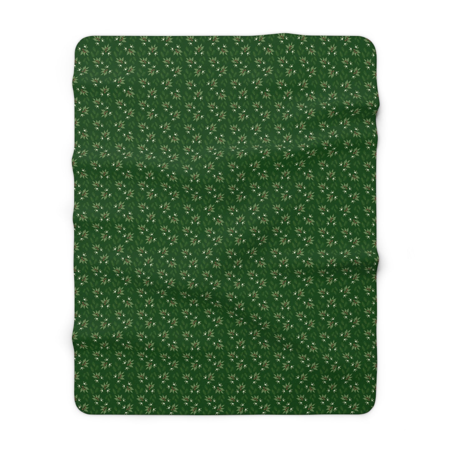 Sherpa Fleece Blanket - Mistletoe, Berries and Sprigs, Emerald