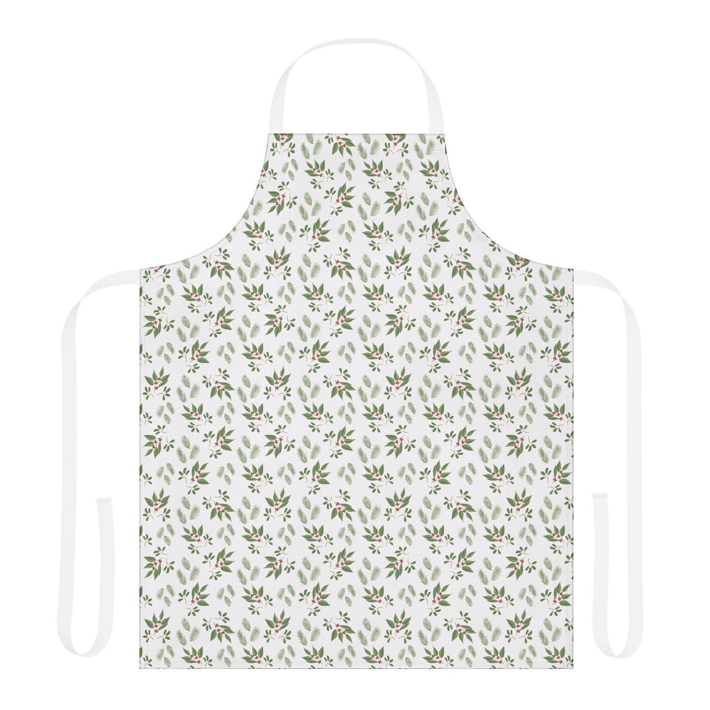 Apron, 5-Color Straps - Mistletoe, Berries and Sprigs, White