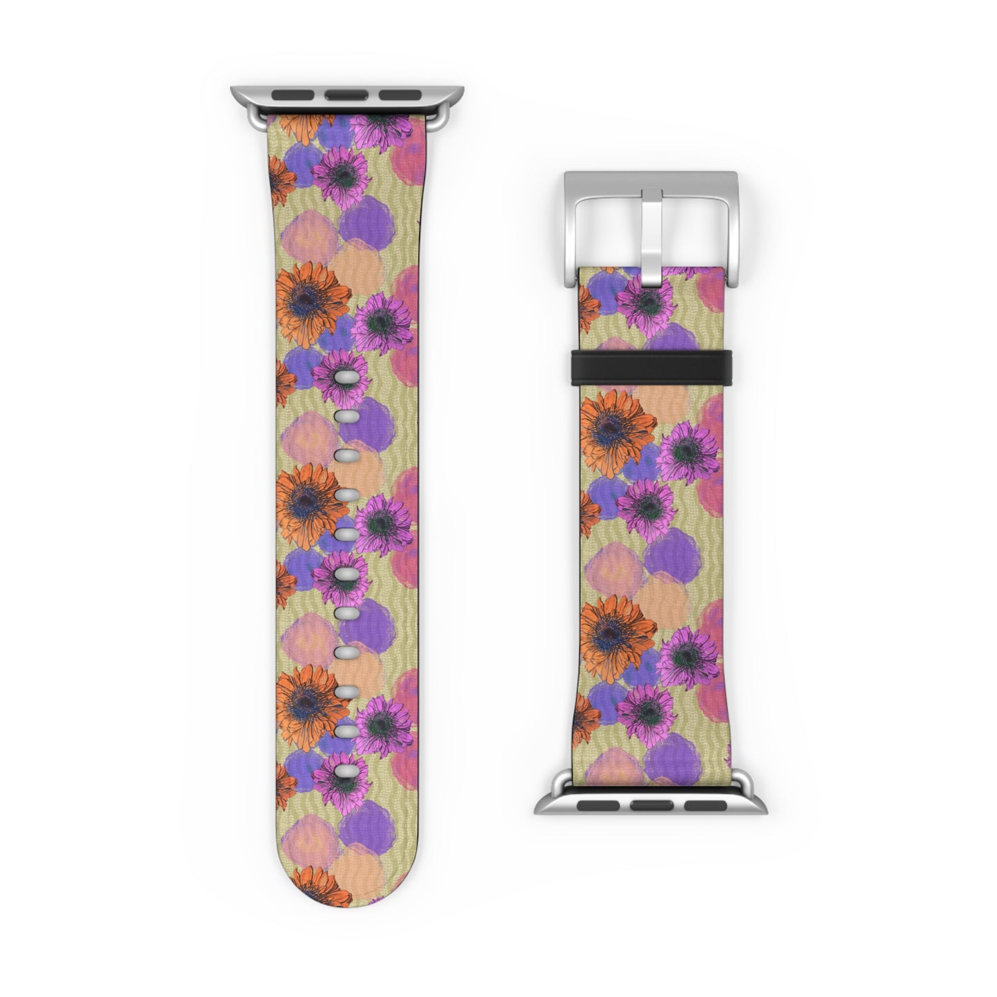 Floral Watercolor Apple Watch Band — Purple & Orange Zinnia Print