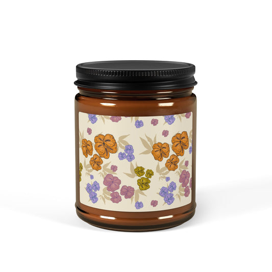 Floral Scented Soy Candle, Eco-Friendly Candle, Featuring Textured Floral© Home Decor, Gift for Her, Aromatherapy, Relaxation, Multi-Size Amber Jar