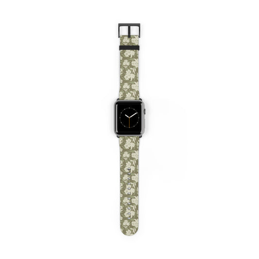 Olive Floral Pattern Watch Band — Vintage Botanical Apple Watch Strap