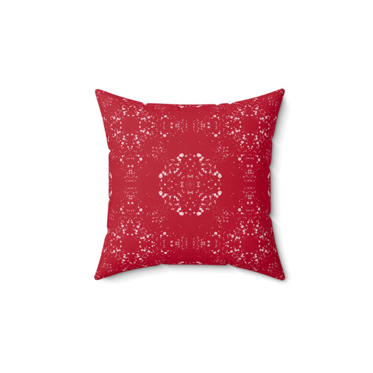 Spun Polyester Square Pillow - Batik Scatter, Dark Red