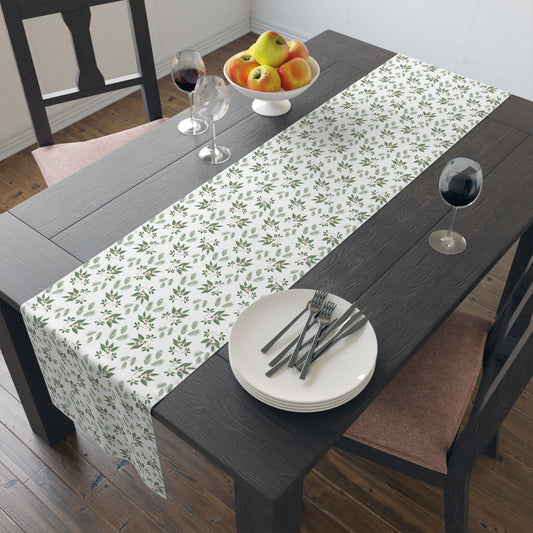 Table Runner - Mistletoe, Berries and Sprigs, White (Cotton, Poly)