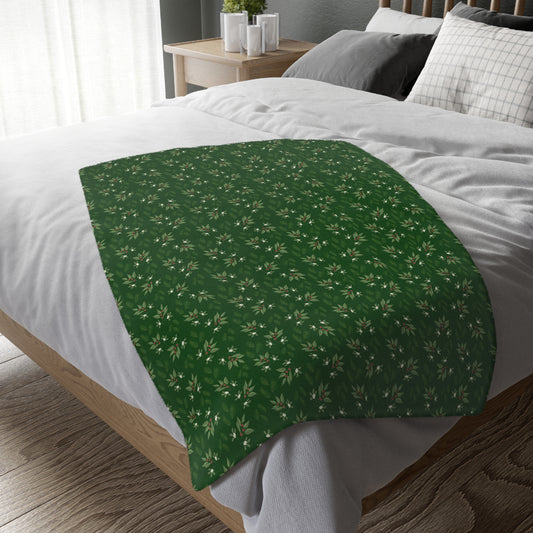 Velveteen Microfiber Blanket (Two-sided print) - Mistletoe, Berries and Sprigs, Emerald