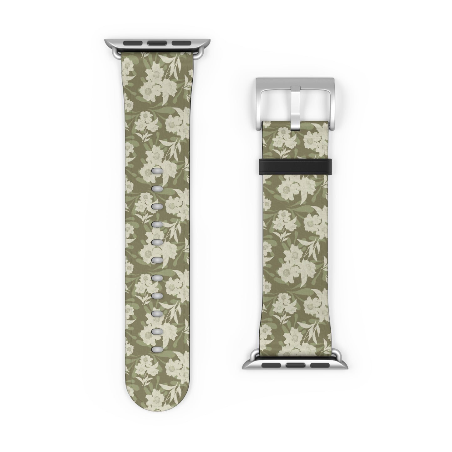 Olive Floral Pattern Watch Band — Vintage Botanical Apple Watch Strap