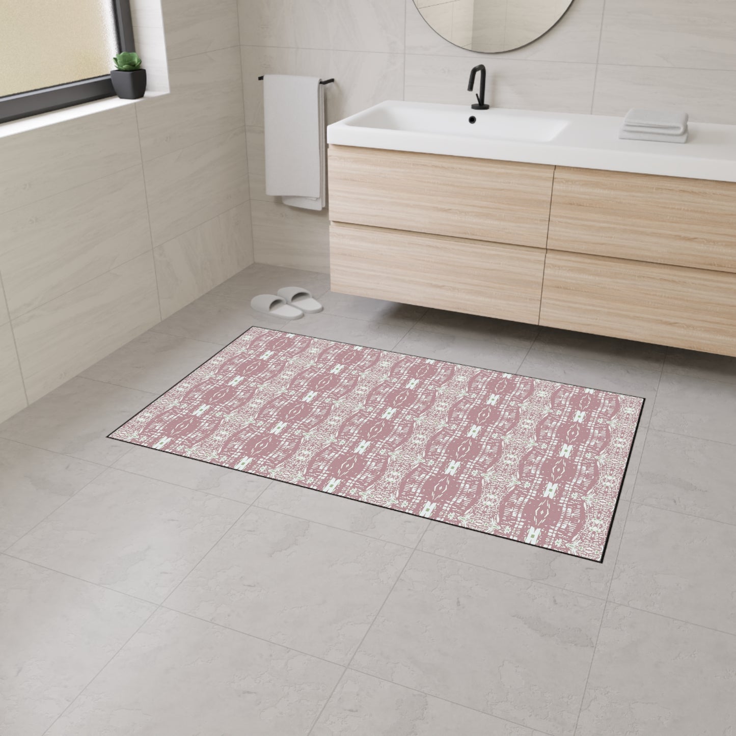 Stylish Heavy Duty Floor Mat, Half Bambo© Dusty Rose, Non-slip Entrance Rug, Boho Home Decor, Kitchen Mat, Indoor/Outdoor Mat,